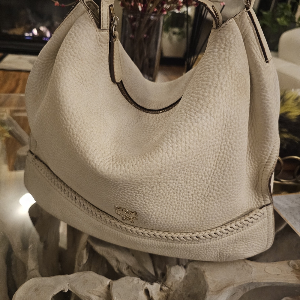 MCM White Leather Hobo Bag